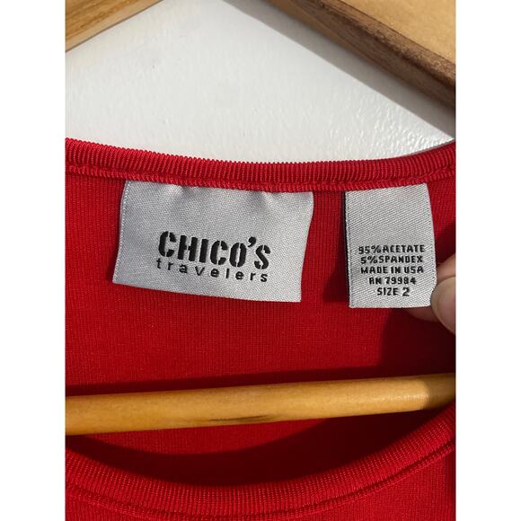 Chico’s Travelers t shirt women’s size 2 red stretch slinky casual comfort - Picture 2 of 4
